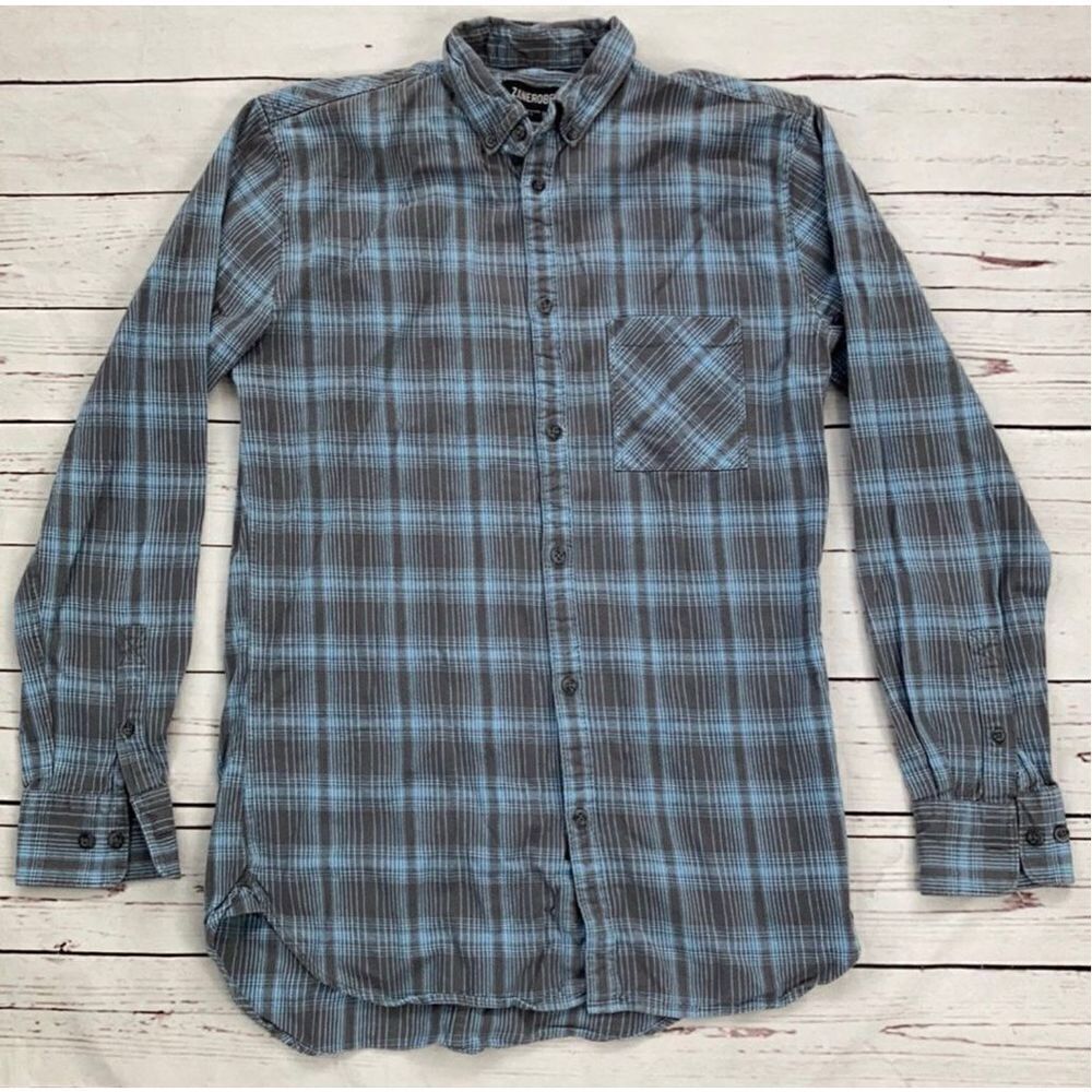 Zanerobe Blue & Gray Plaid Long Sleeve Button Down Size Small